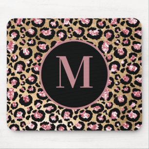 Stilrent rosa svart gepard leopard tryck monogram musmatta