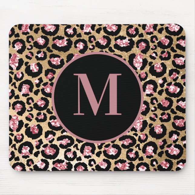 Stilrent rosa svart gepard leopard tryck monogram musmatta (Framsidan)