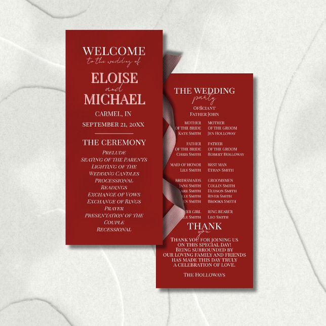 Stilrent samtida rosa och rött ceremoniprogram (Guide your guests through your ceremony with this Stylish Contemporary Pink and Red Ceremony Program)