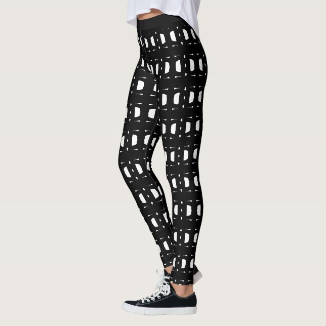Stilrent svart & vitt modernt mönster leggings (Vänster)