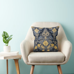 Stilrent vintage gult blått blomster spetsmönster kudde