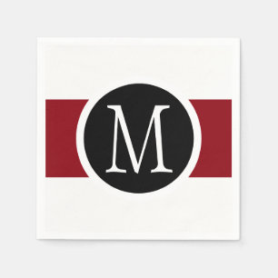 Stilt Elegant, svart, vit och röd monogram Pappersservett