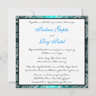 Stimmer Aqua and White Paisley Wedding bjudande in Inbjudningar