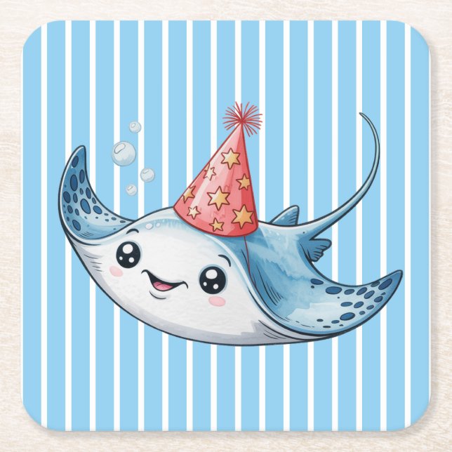 Stingray-Födelsedagsfest Underlägg Papper Kvadrat (Framsidan)