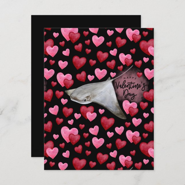 Stingray Love Valentine's Day Card in Black Anteckningskort (Fram/baksida)