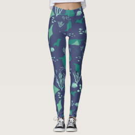 Stingray Marine Life Deep Blue Mönster Leggings