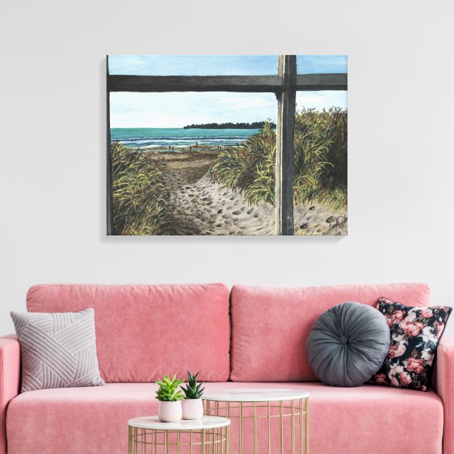 Stinson Beach Watercolor Painting California Canvastryck (Insitu (Vardagsrum))