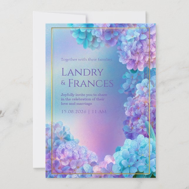 Stippled Lavender Hydrangea Watercolor Gold Frame Inbjudningar (Framsida)