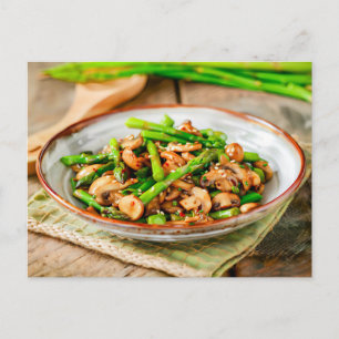 Stir Fried Asparagus med svampar Helg Vykort