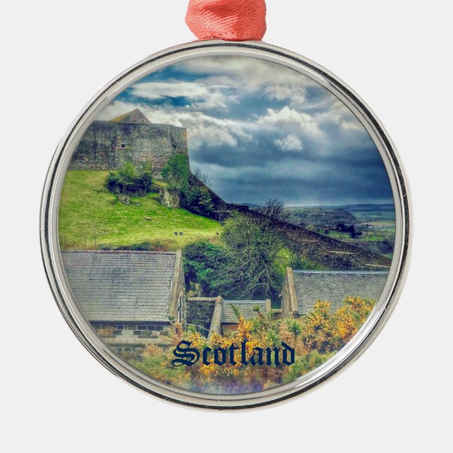 Stirling Castle Walls och Cloudy Himlar Scotland Julgransprydnad Metall (Framsidan)
