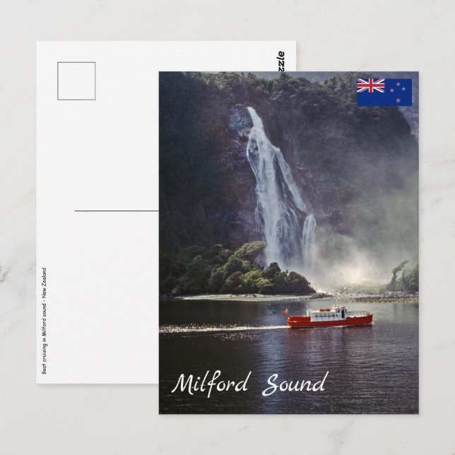Stirling faller i Milford ljud - Nya Zeeland Vykort (Fram/baksida)