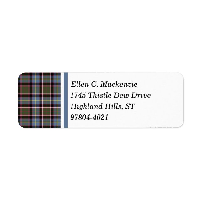 Stirling och Bannockburn Scotland District Tartan Returadress Etikett (Framsidan)