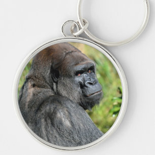 Stirrig gorilla Keychain Rund Silverfärgad Nyckelring