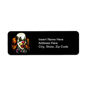 Stirrig ond clown returadress etikett