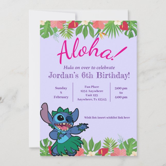Stitch födelsedagsinbjudan inbjudningar (Framsida)