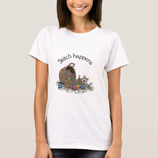 Stitch Happens - Funny Cat & Yarn Crochet T Shirt