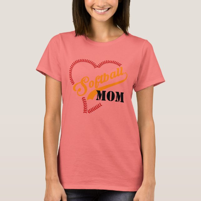 Stitch Heart Softball Mamma Personlig Ringer TShi T-shirt (Framsida)