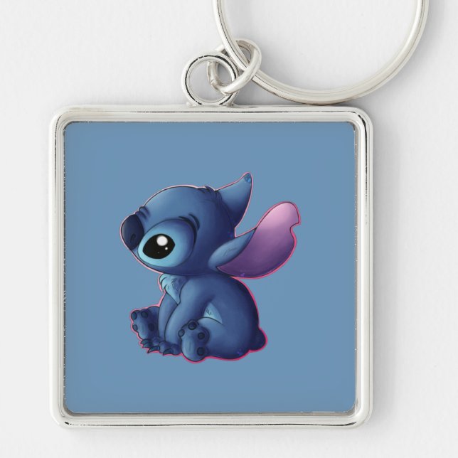 Stitch Keychain Fyrkantig Silverfärgad Nyckelring (Framsidan)