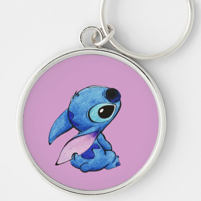 Stitch Keychain Rund Silverfärgad Nyckelring (Framsidan)