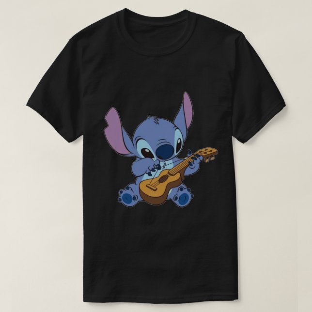 Stitch Spela Ukulele Sticker T Shirt (Design framsida)