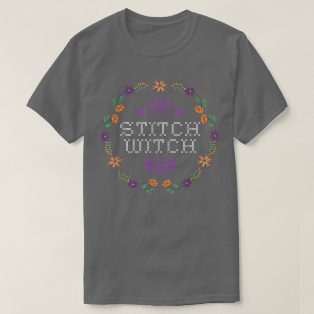 Stitch Witch Funny Needlepoint T Shirt (Design framsida)
