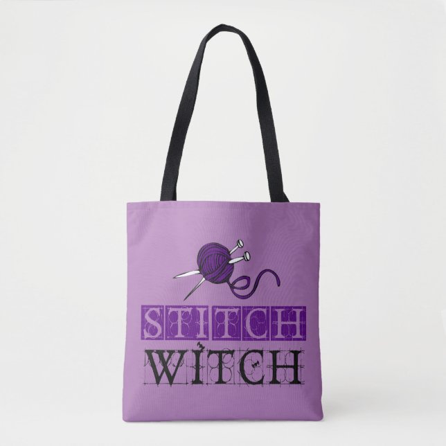 Stitch Witch Knitting Tote Bag Tygkasse (Framsida)