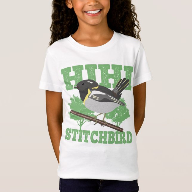 Stitchbird Hihi New Zealand Bird T Shirt (Framsida)