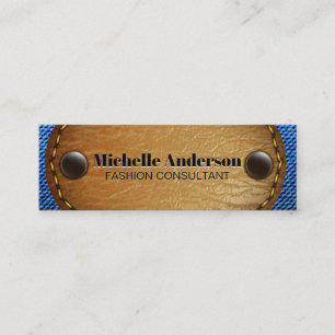 Stitched Brown Leather Denim Mini Visitkort