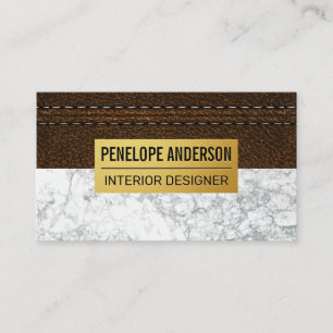 Stitched Brown Leather GULD METALL Vit marmor Visitkort