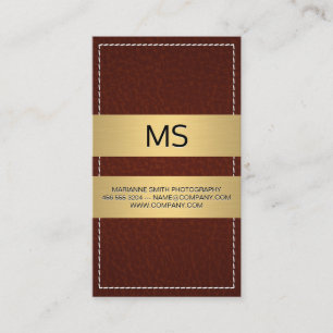 Stitched Brown Leather Guld Metallic Pub Visitkort