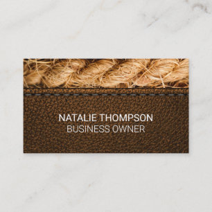 Stitched Brown Leather   Rope Visitkort