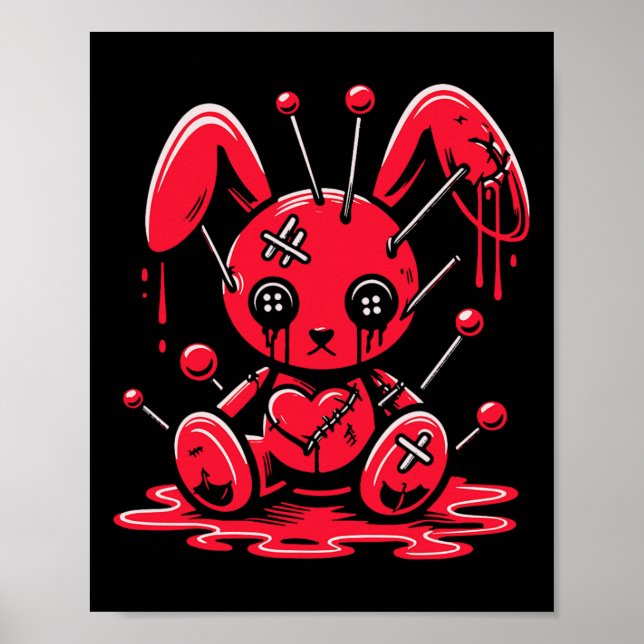 Stitched Bunny Rabbit Pastel Goth Anime Kawaii Har Poster (Framsidan)