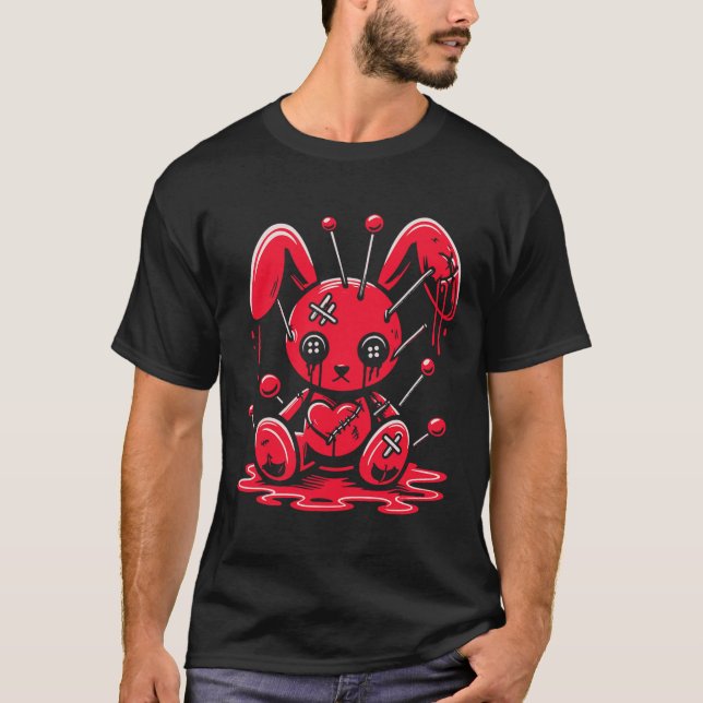 Stitched Bunny Rabbit Pastel Goth Anime Kawaii Har T Shirt (Framsida)