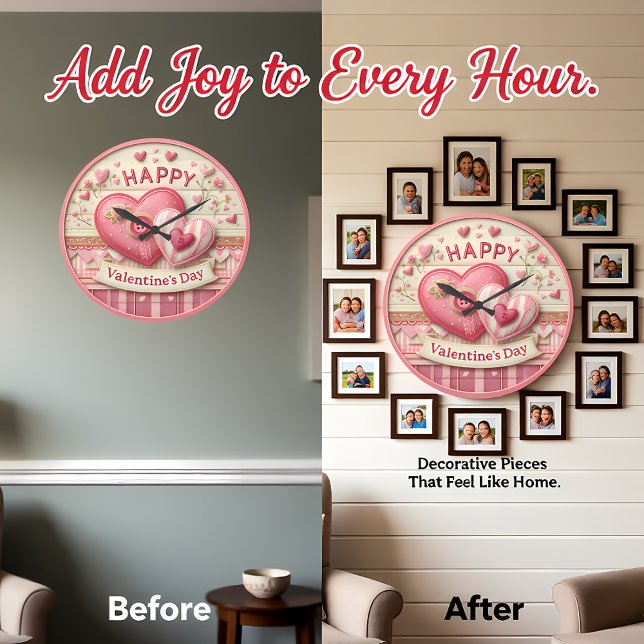 Stitched Fabric Heart Valentine Stor Klocka (Skapare uppladdad)