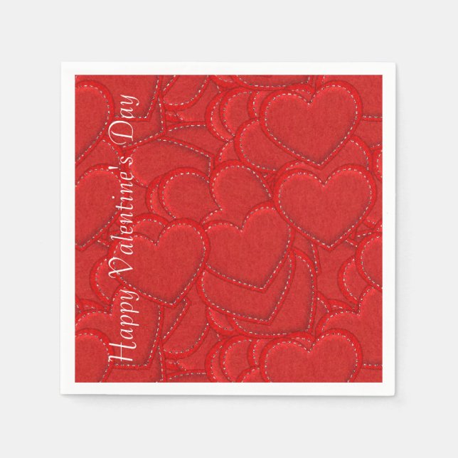 Stitched Hearts Valentine Day Napkins Pappersservett (Framsidan)