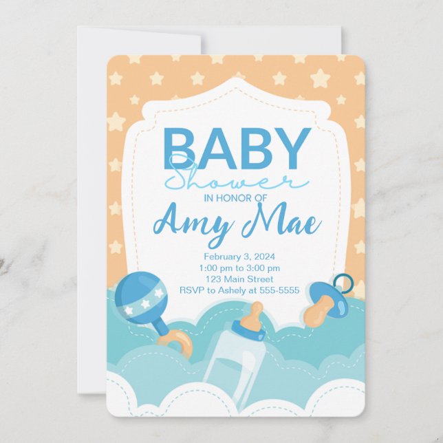 Stitched Kärlek Baby Shower-inbjudan Inbjudningar (Framsida)