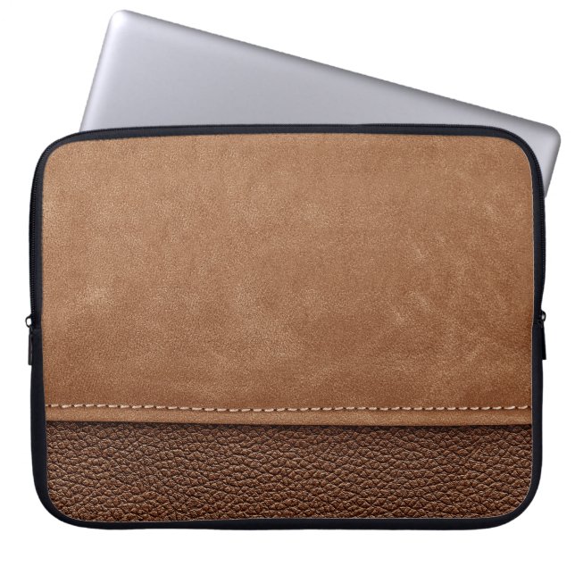 Stitched-läder: grått, svart bakgrund. laptop fodral (Framsidan)