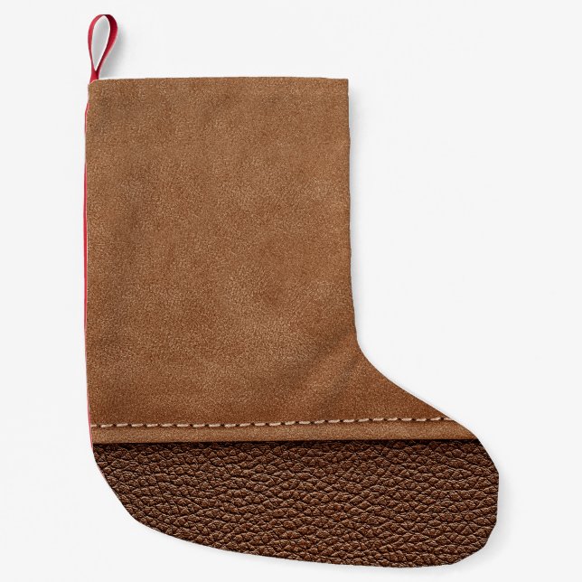 Stitched-läder: grått, svart bakgrund. liten julstrumpa (Framsidan)