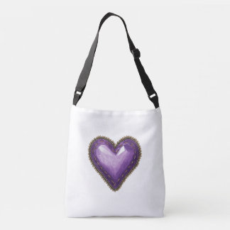 Stitched Lila Heart Crossbody Bag Tote Axelväska