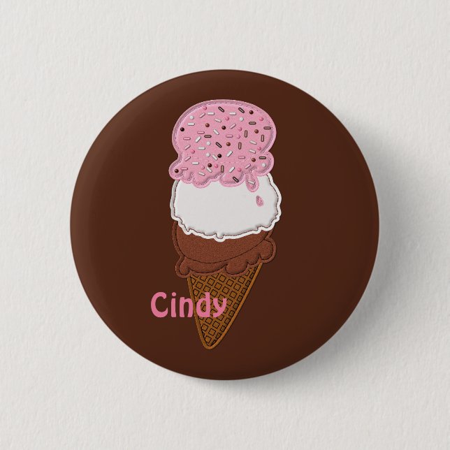 Stitched-Neapolitan-Ice-Cream-Cones-2-BUTTON PIN Knapp (Framsida)