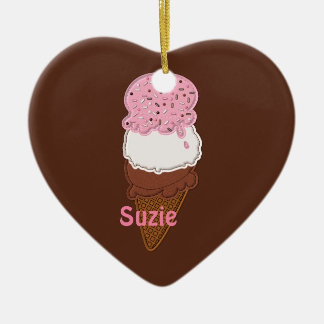 Stitched-Neapolitan-Ice-Cream-Cones-2-Hrt ORNIE Julgransprydnad Keramik (Framsidan)