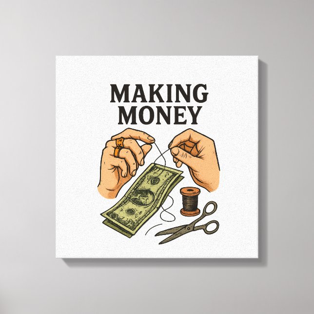 Stitching Money - Handmade Fortune Art Canvastryck (Framsida)