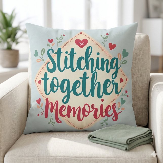 Stitlar på broderikonst kudde (Stitching Together Memories Embroidery Art Throw Pillow Mockup A)