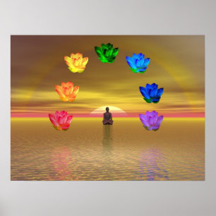 Stitting poserar, yoga, yogien, chakras, chakraen, poster