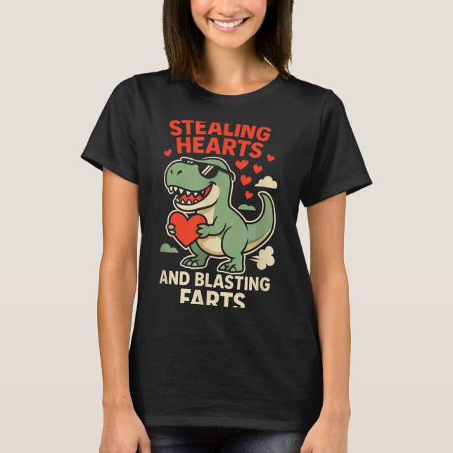 Stjäl hjärtan och spränger fisar Trex Barn  T Shirt (Framsida)