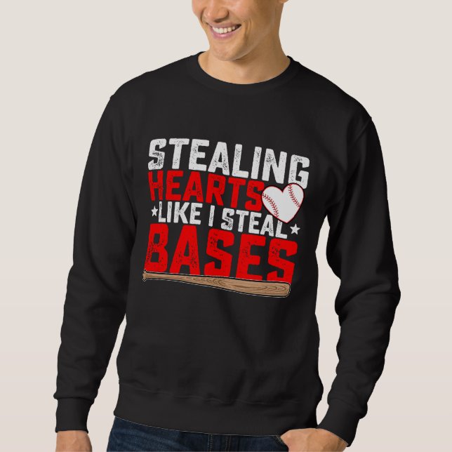 Stjäl hjärtan som jag stjäl baser Baseball Lång Ärmad Tröja (Framsida)