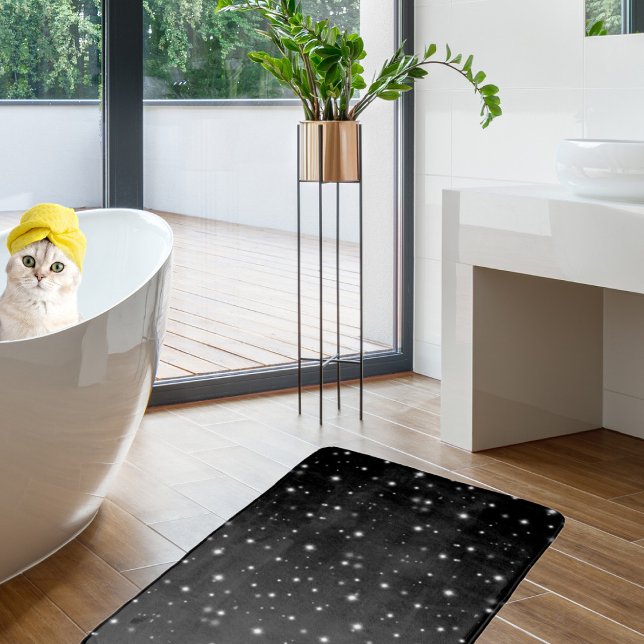Stjärlja Sparkles Black and White Stars Badrumsmatta (Skapare uppladdad)