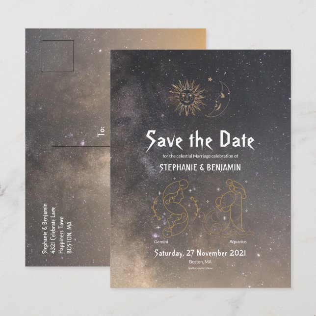 Stjärn Astrologi Tvillingarna Vattumannen Stjärnte Meddelande Vykort (Fram/baksida)