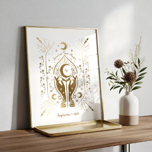 Stjärn- och månlyckoörare Monogram & födelseår Poster