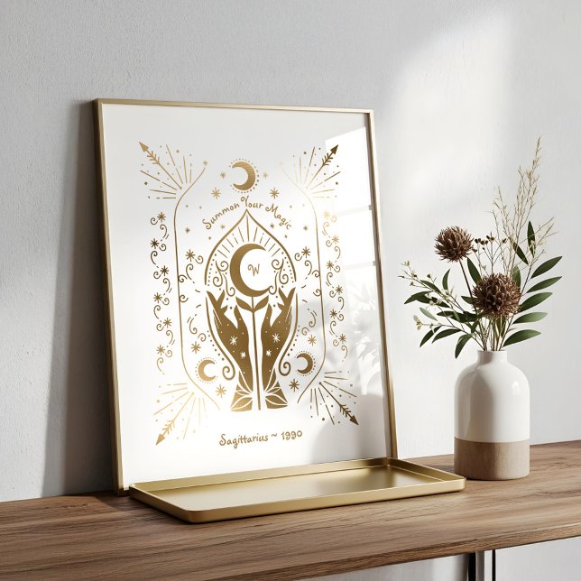 Stjärn- och månlyckoörare Monogram & födelseår Poster (Star & Moon Fortune Teller Monogram & Birth Year Poster)